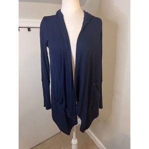 Splendid Waffle Knit Cardigan Hooded Sweater Women Draped Open Front Blue Small